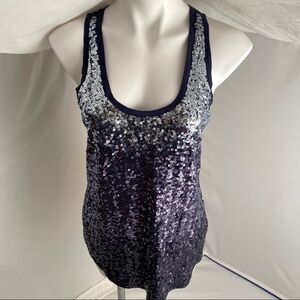 Express navy silver ombre mixed media sequin modal tank top M